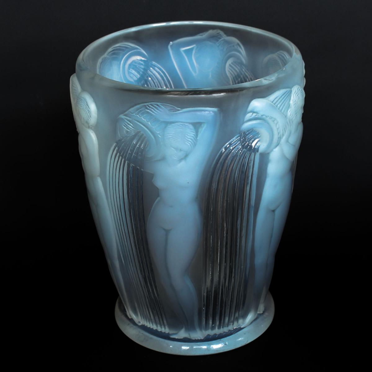 'Danaides', an Art Deco frosted, opalescent glass vase by René Lalique (1860-1945). Decorated over with raised figures of daught