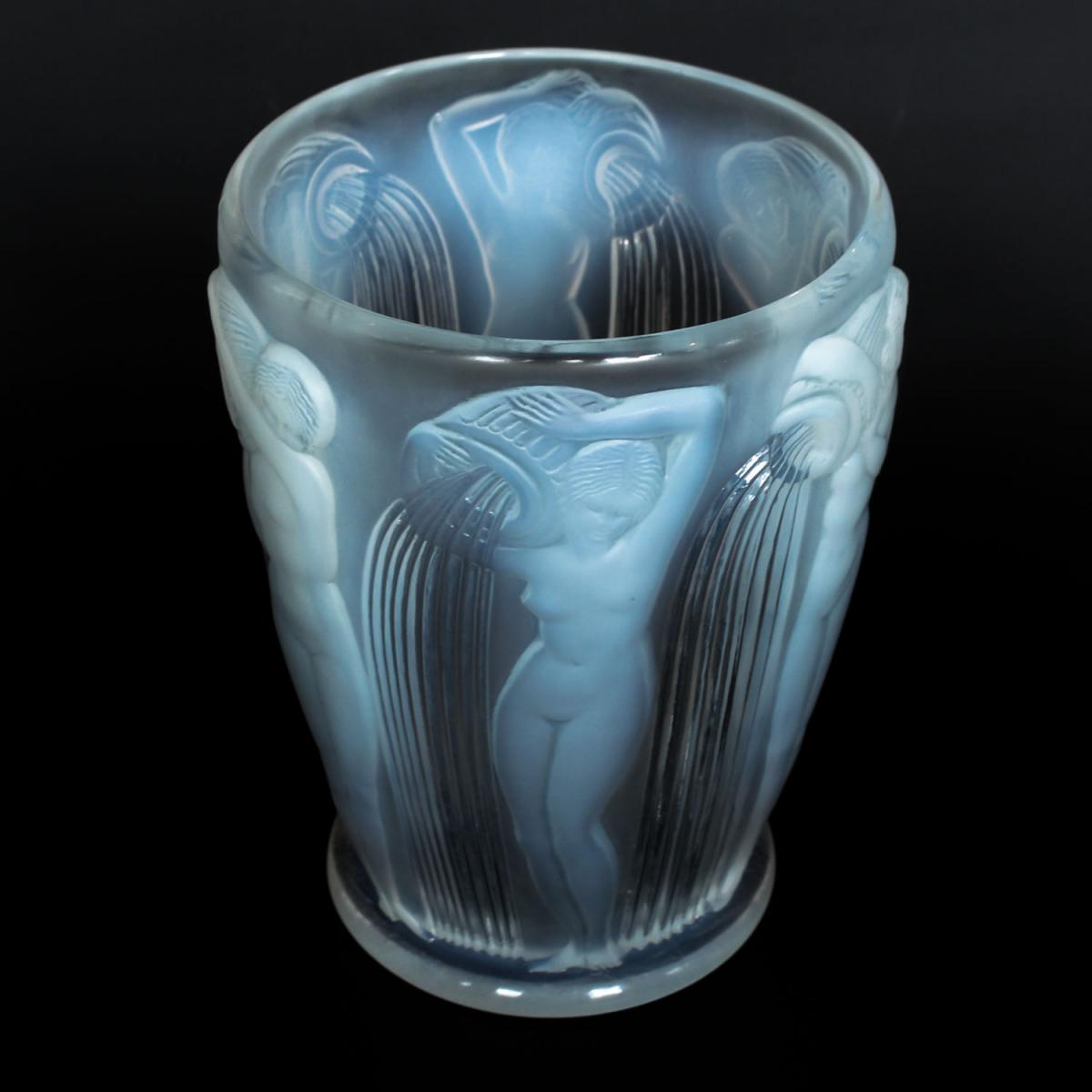 'Danaides', an Art Deco frosted, opalescent glass vase by René Lalique (1860-1945). Decorated over with raised figures of daught