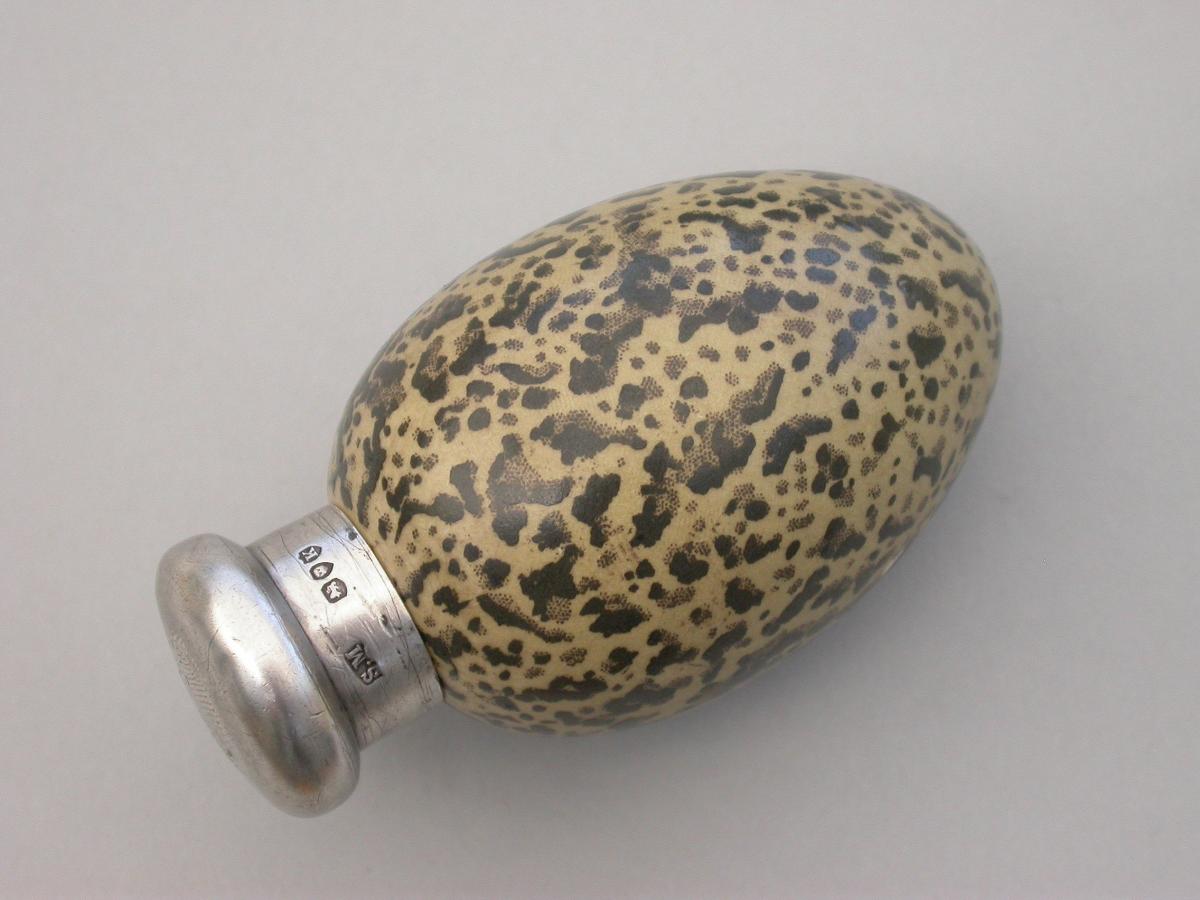 Victorian Silver & MacIntyre Ceramic Magpies Egg Scent Bottle