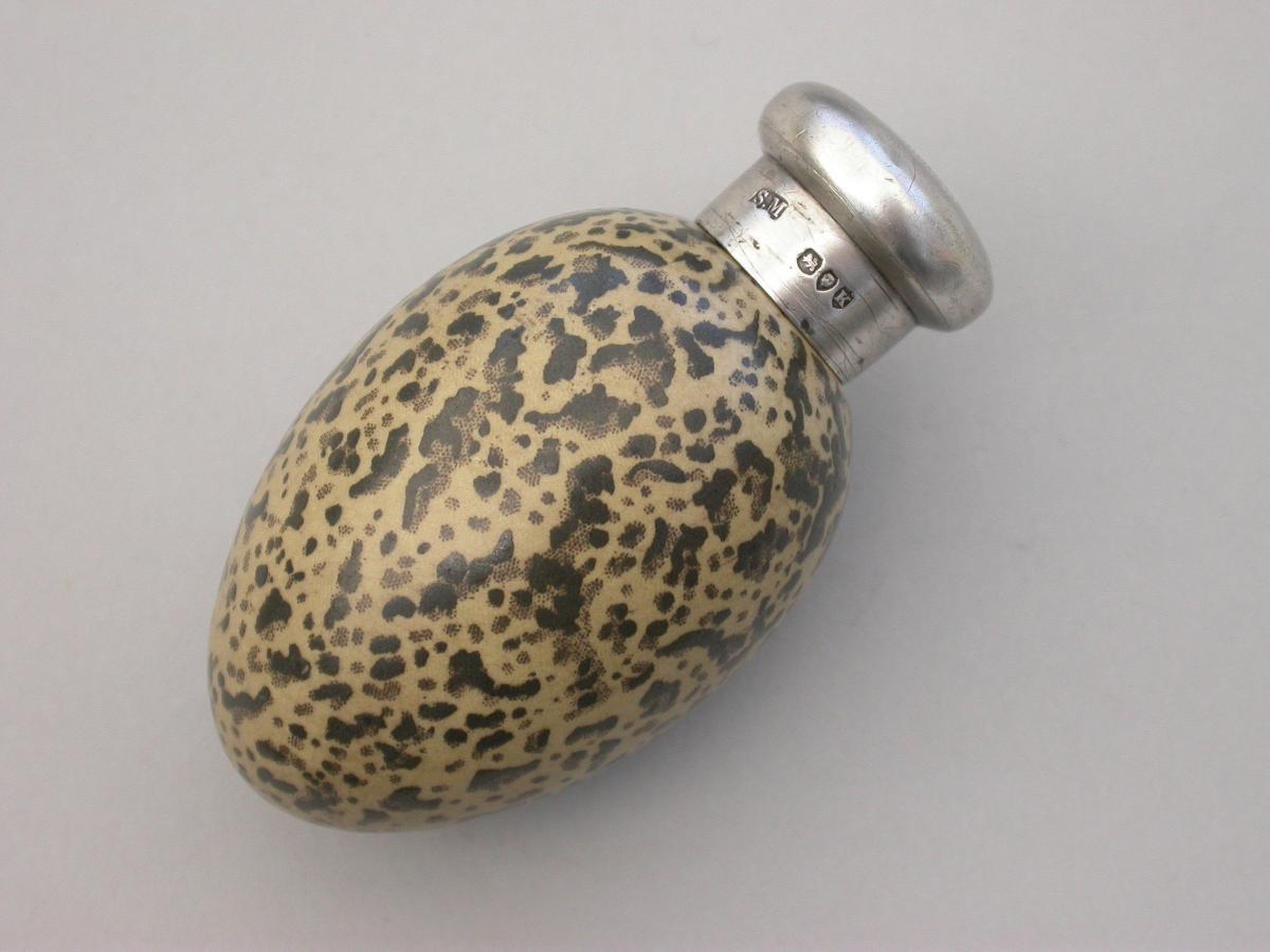 Victorian Silver & MacIntyre Ceramic Magpies Egg Scent Bottle