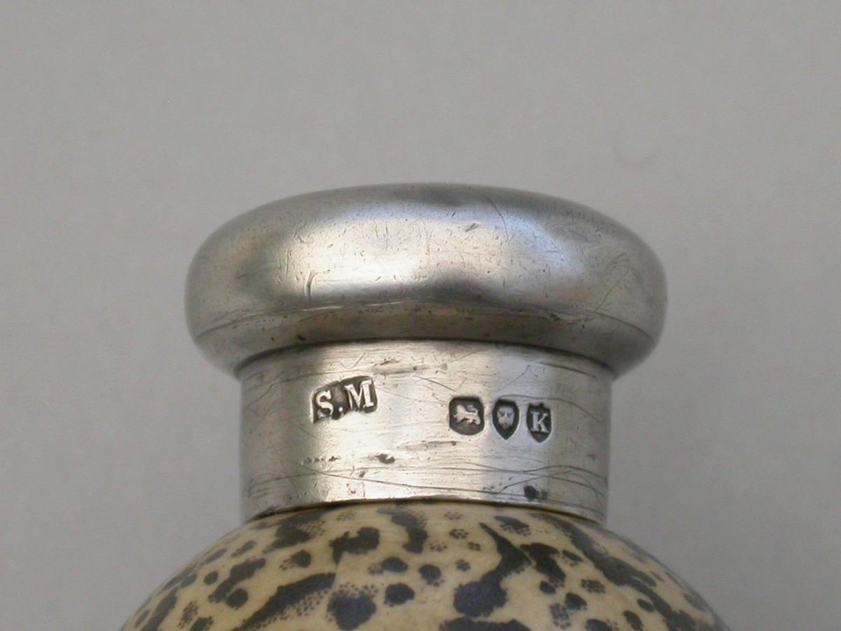 Victorian Silver & MacIntyre Ceramic Magpies Egg Scent Bottle