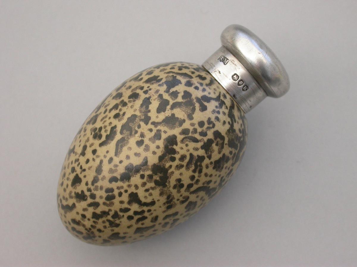 Victorian Silver & MacIntyre Ceramic Magpies Egg Scent Bottle