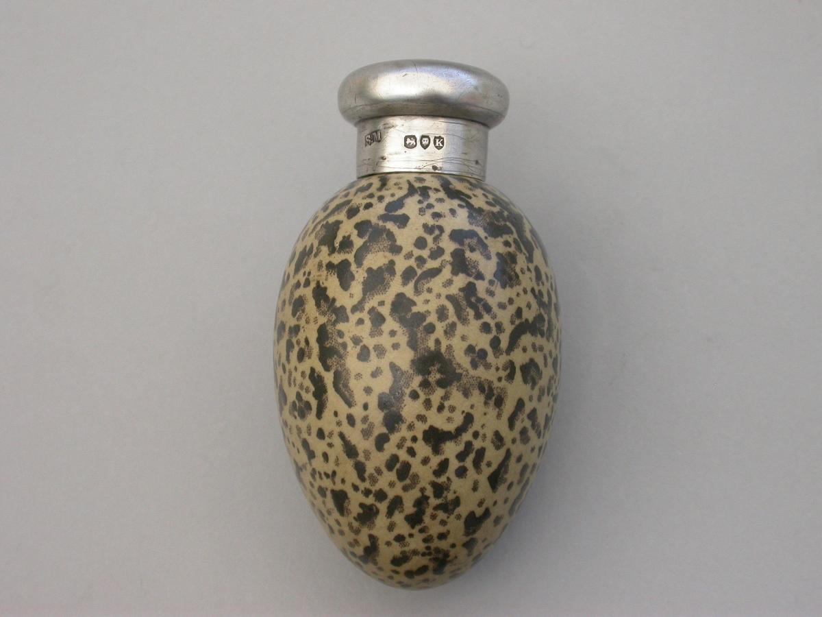 Victorian Silver & MacIntyre Ceramic Magpies Egg Scent Bottle