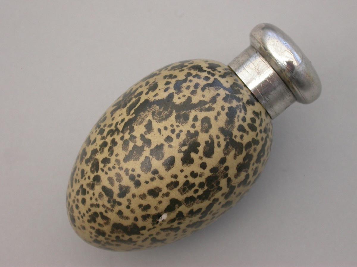Victorian Silver & MacIntyre Ceramic Magpies Egg Scent Bottle