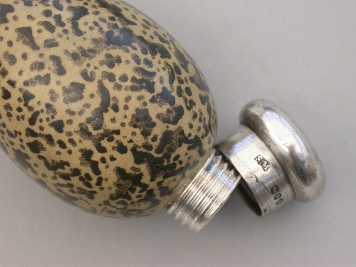 Victorian Silver & MacIntyre Ceramic Magpies Egg Scent Bottle