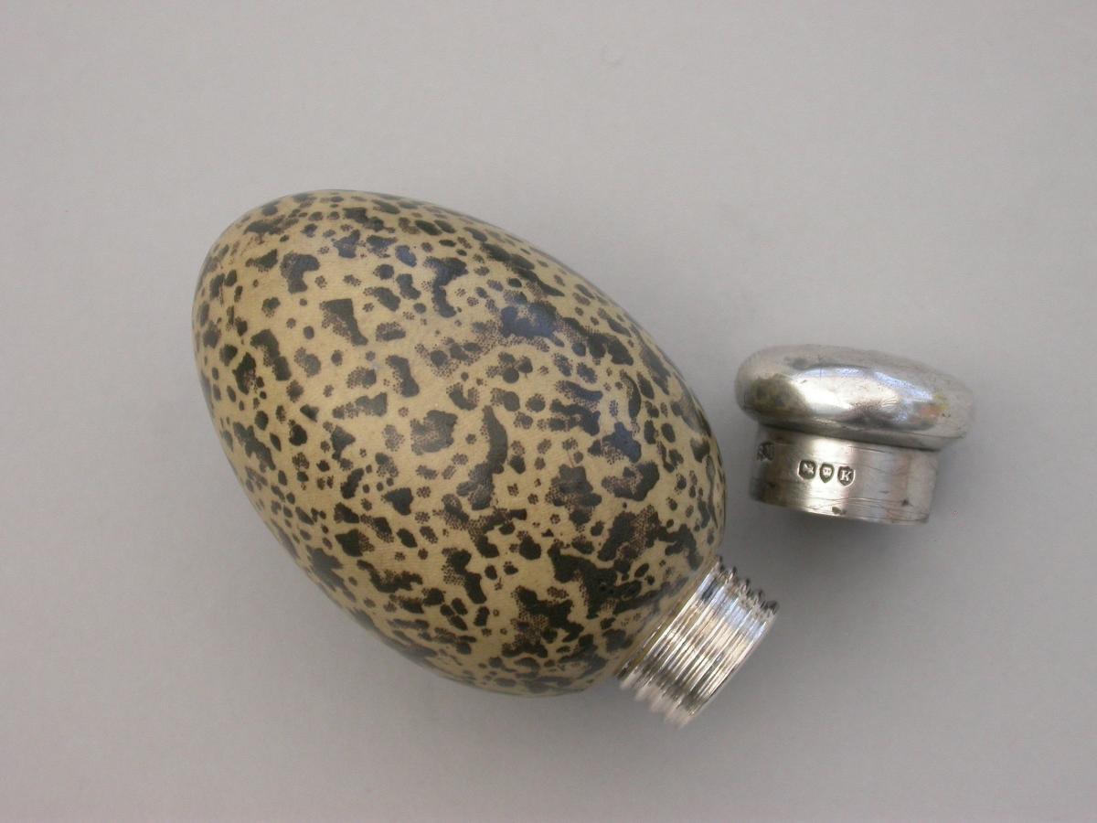 Victorian Silver & MacIntyre Ceramic Magpies Egg Scent Bottle