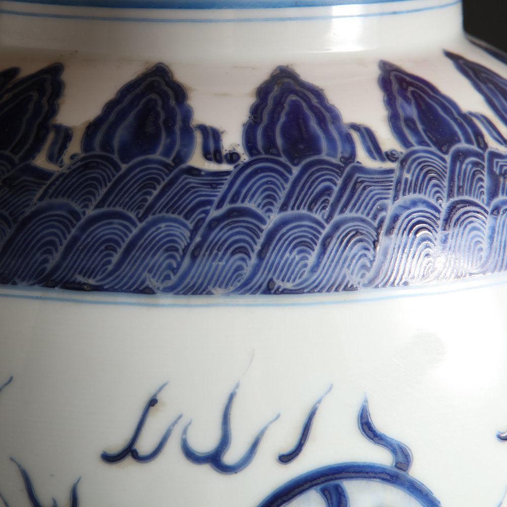 A LARGE BLUE AND WHITE CHINESE VASE AS A LAMP