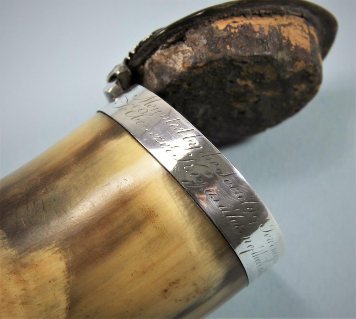 GEORGE III Scottish Horn Snuff Mull and Spoon. Circa 1810