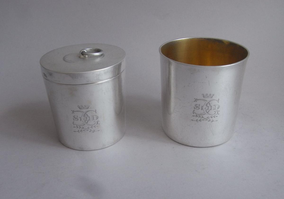 An extremely rare nest of George III Military Campaign Beakers made in London in 1814 by Robert Garrard