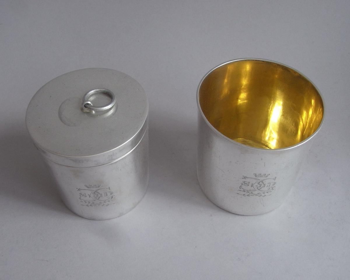 An extremely rare nest of George III Military Campaign Beakers made in London in 1814 by Robert Garrard