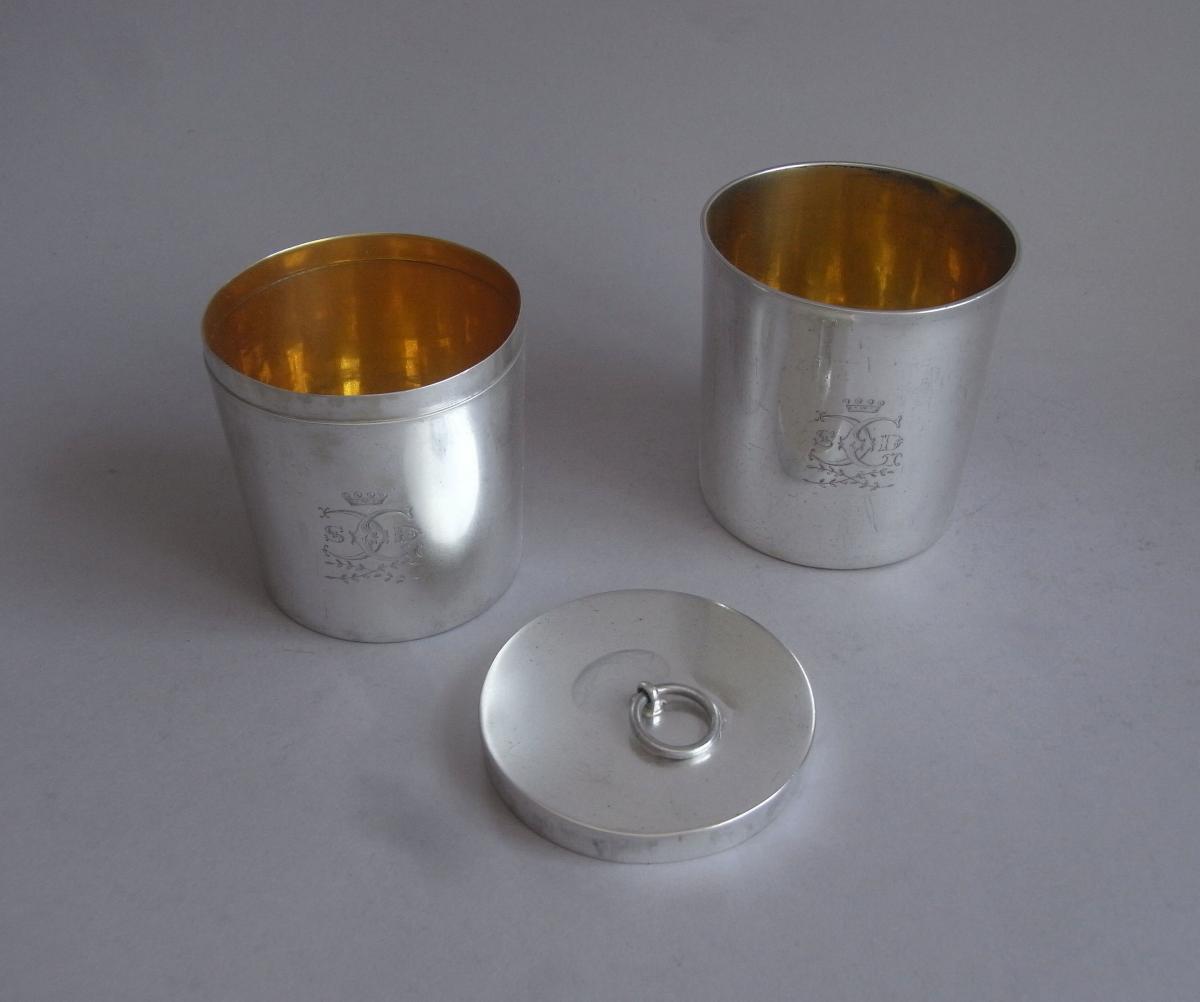 An extremely rare nest of George III Military Campaign Beakers made in London in 1814 by Robert Garrard