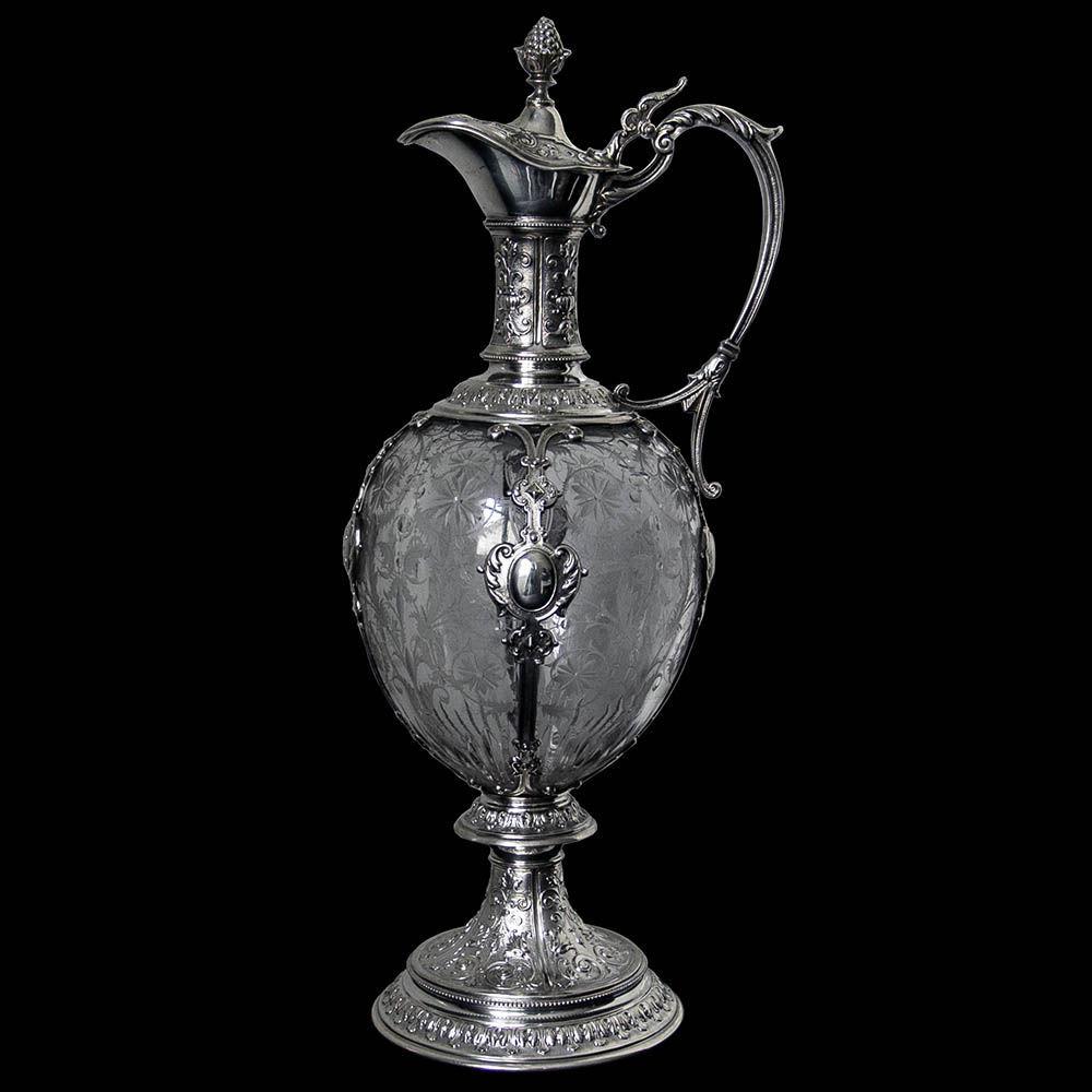 Pair of German Silver Mounted Glass Claret Jugs