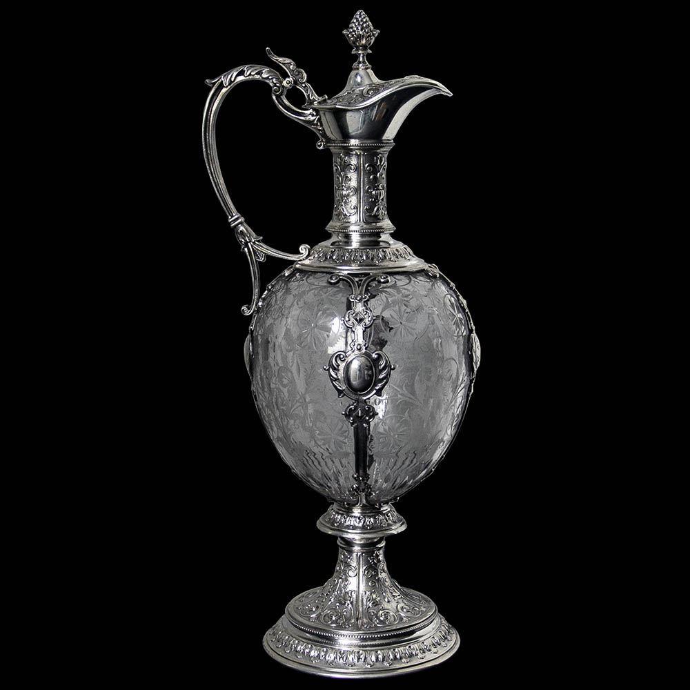 Pair of German Silver Mounted Glass Claret Jugs