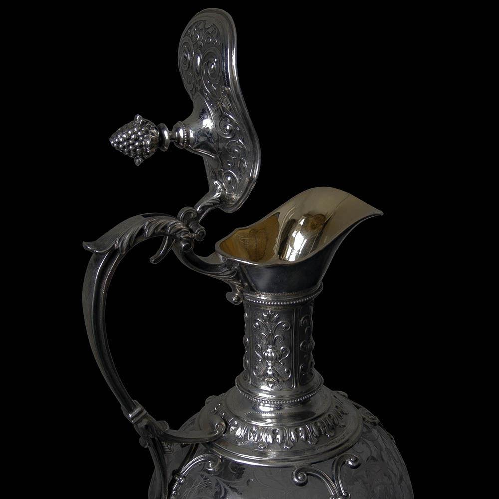 Pair of German Silver Mounted Glass Claret Jugs