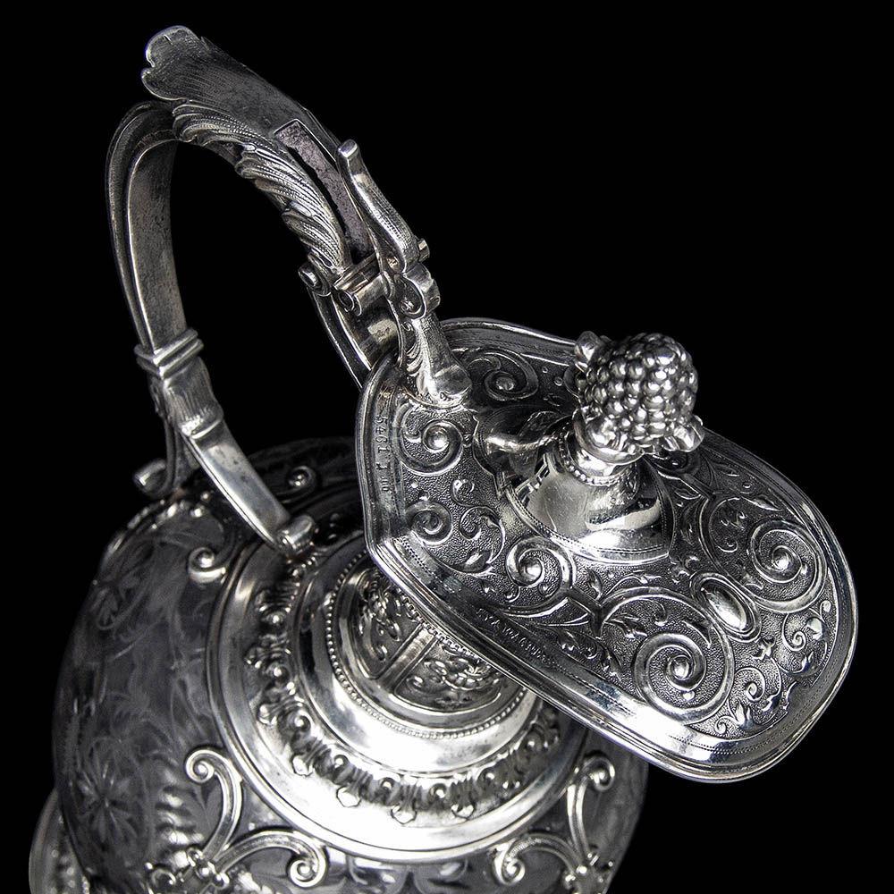 Pair of German Silver Mounted Glass Claret Jugs