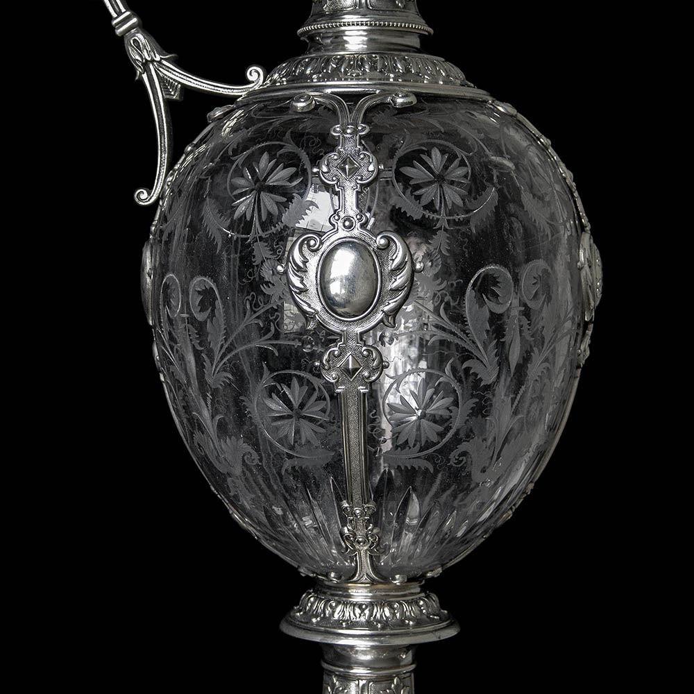 Pair of German Silver Mounted Glass Claret Jugs