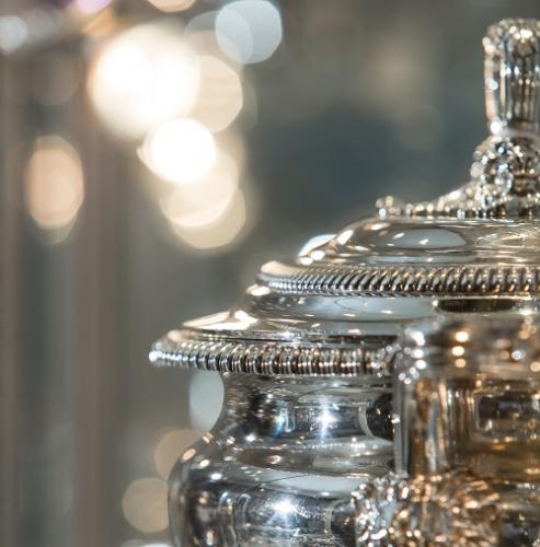 Detail of an antique silver tureen