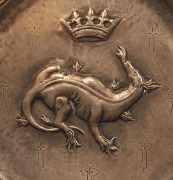 Detail of an antique pewter plate