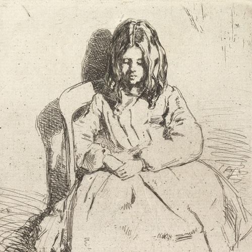 Annie seated by Whistler antique drawing