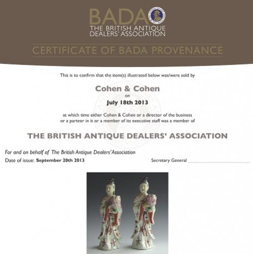 A sample certificate of bada provenance