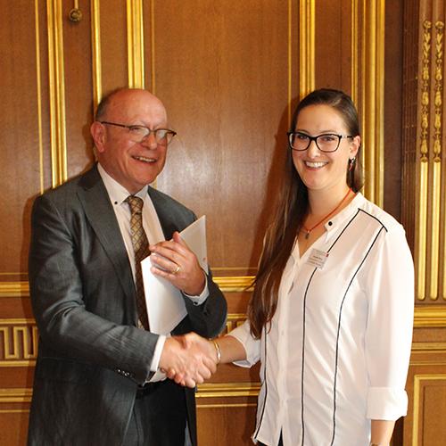 BADA Chairman Michael Cohen with BADA Harold Davies Prize Winner Amanda Berg