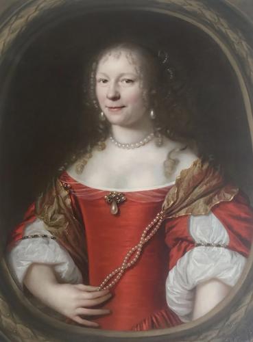 Lady in red with pearls by Pieter Nason
