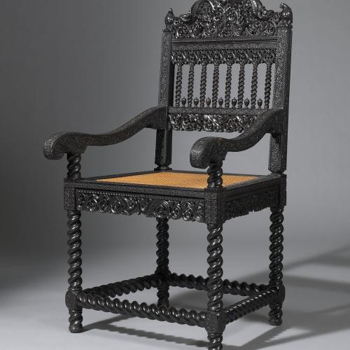 Rare ebony armchair from Longleat House South India or Ceylon late-17th Century