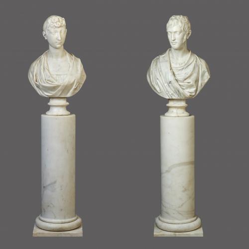 Pair of Italian marble busts of Pauline Bonaparte and General Charles Leclerc