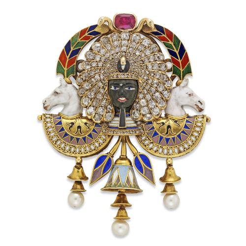 Egyptian Revival Pharaoh Portrait Brooch by Carlo Giuliano